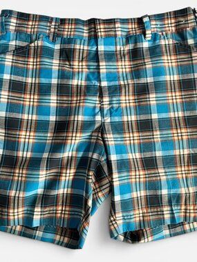 Vintage Men's Turquoise Plaid Shorts 36 Waist